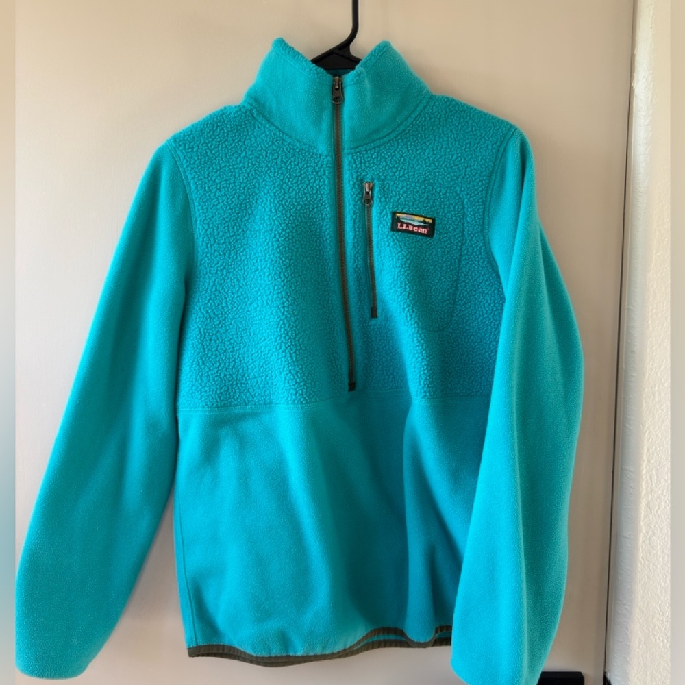 L.L. Bean Turquoise Fleece Half-Zip Pullover